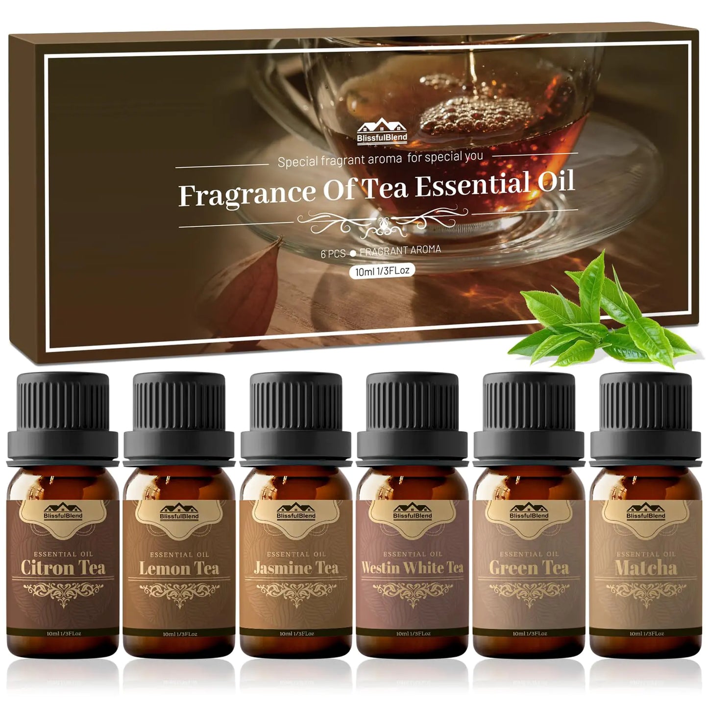 6 Pack White Tea Essential Oils: Jasmine Tea, Citron Tea, Lemon Tea