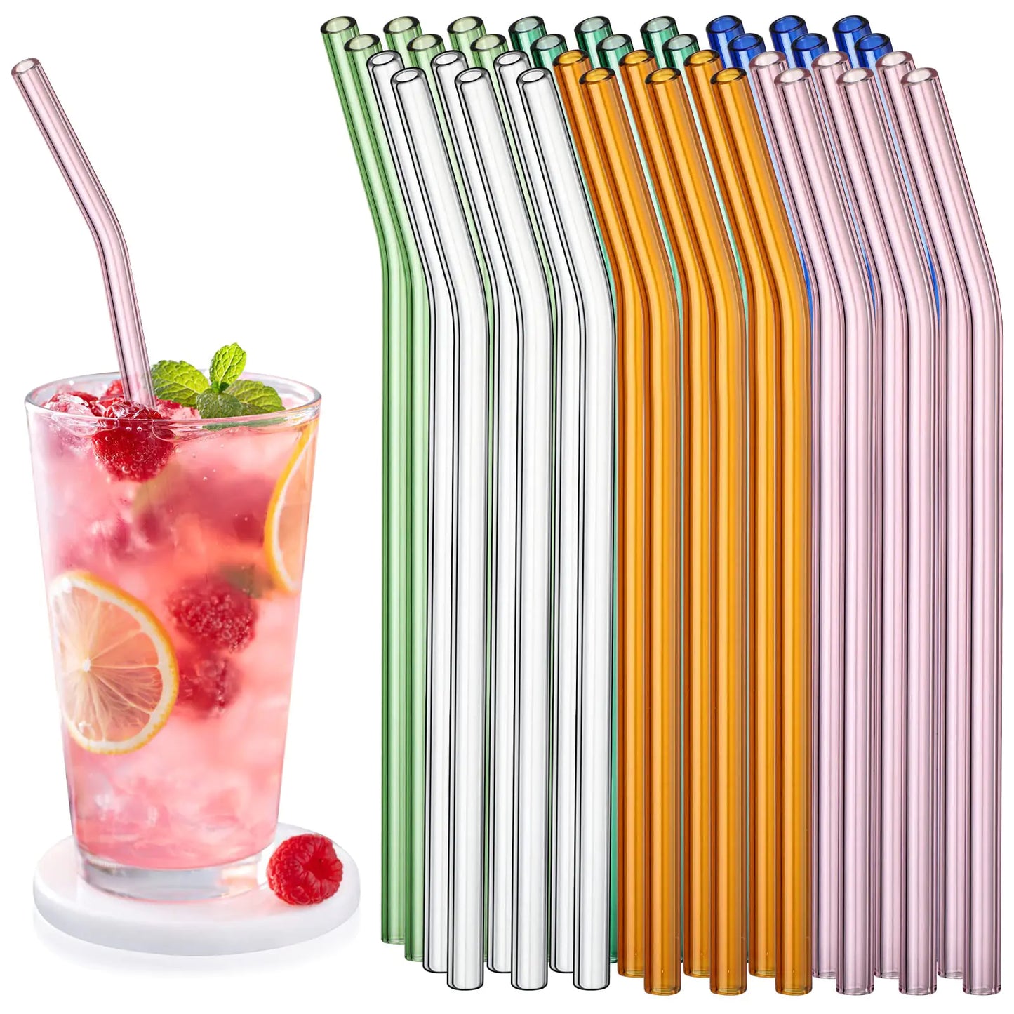 36 Pcs Reusable Glass Straws with 12 Cleaning Brushes