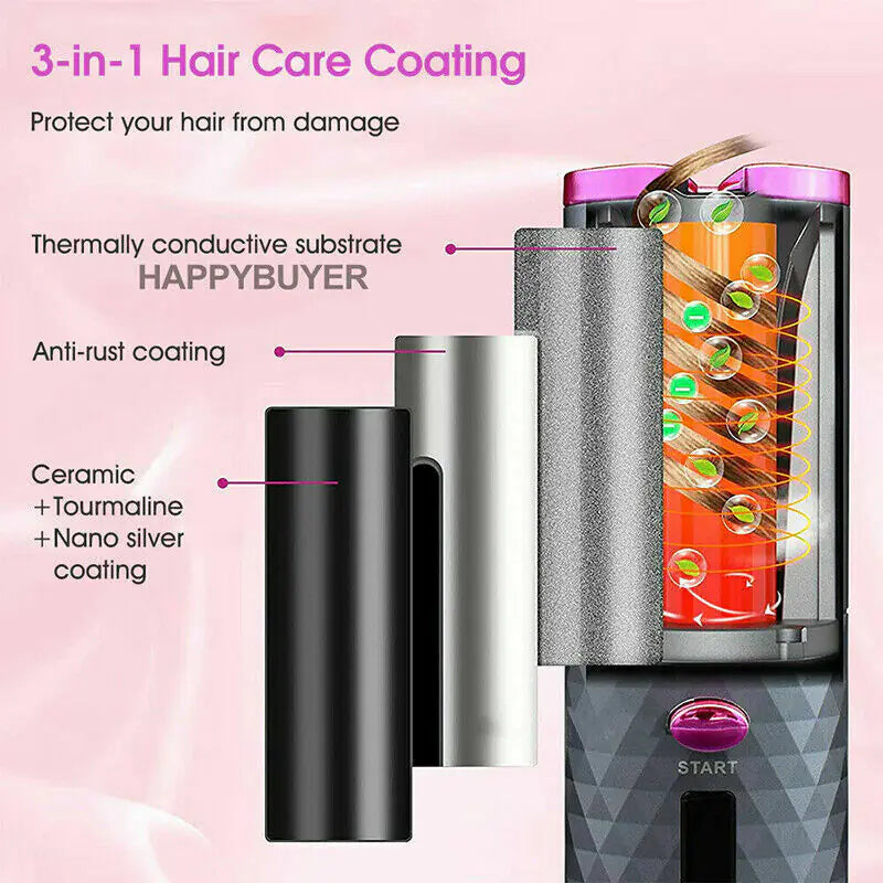 Cordless Auto-Rotating Curling Iron – LCD Display, Adjustable Heat (302–392°F), Ceramic Curling Wand for Effortless Waves & Curls – Portable, Travel-Friendly Hair Curler