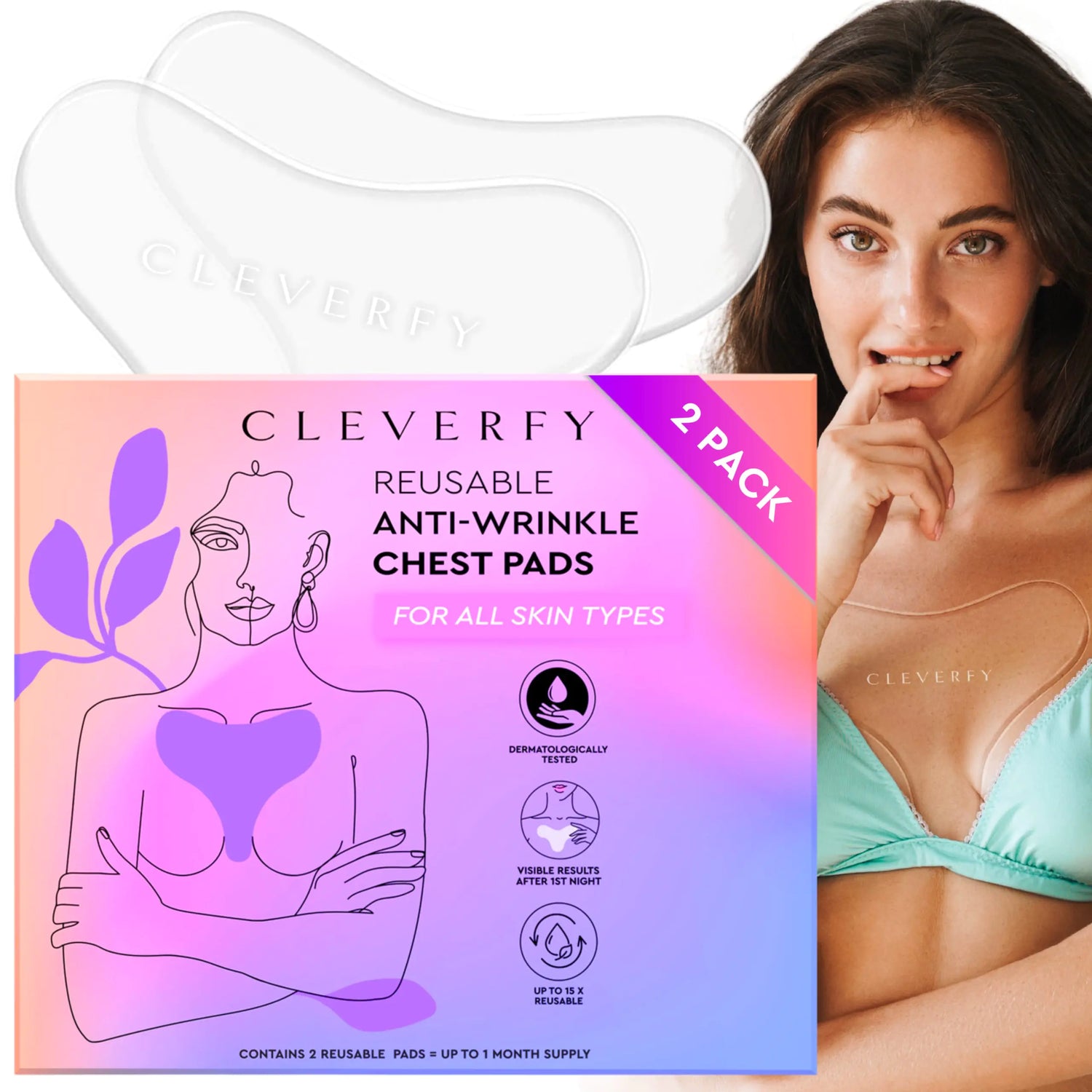 Silicone Chest Wrinkle Pads Sleeping Reusable (2 Pack T-shape)
