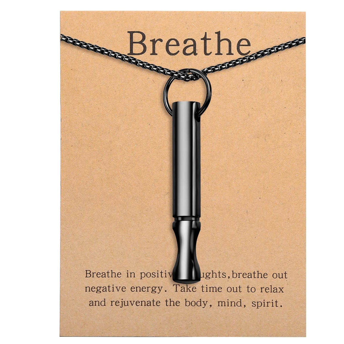 Mindfulness Breathing Necklace – Black Stainless Steel Stress Relief Pendant