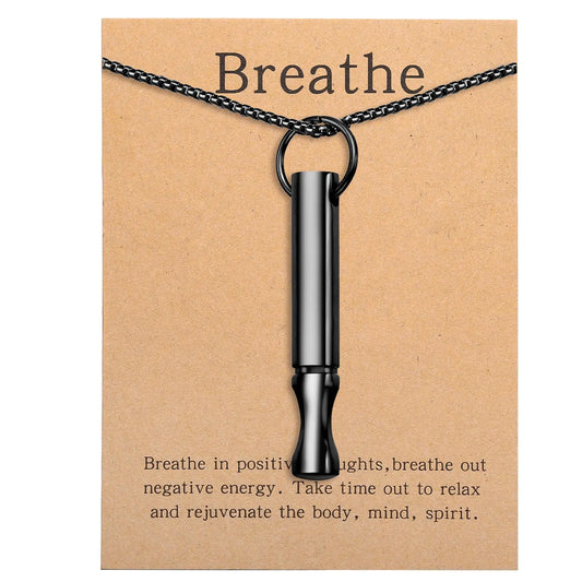 Mindfulness Breathing Necklace – Black Stainless Steel Stress Relief Pendant