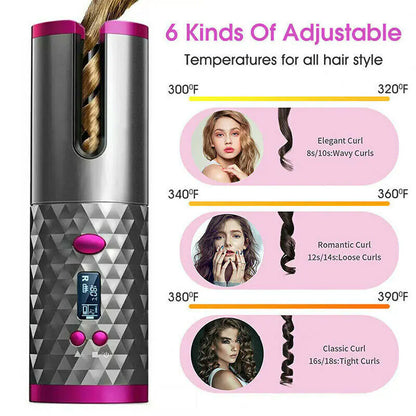 Cordless Auto-Rotating Curling Iron – LCD Display, Adjustable Heat (302–392°F), Ceramic Curling Wand for Effortless Waves &amp; Curls – Portable, Travel-Friendly Hair Curler