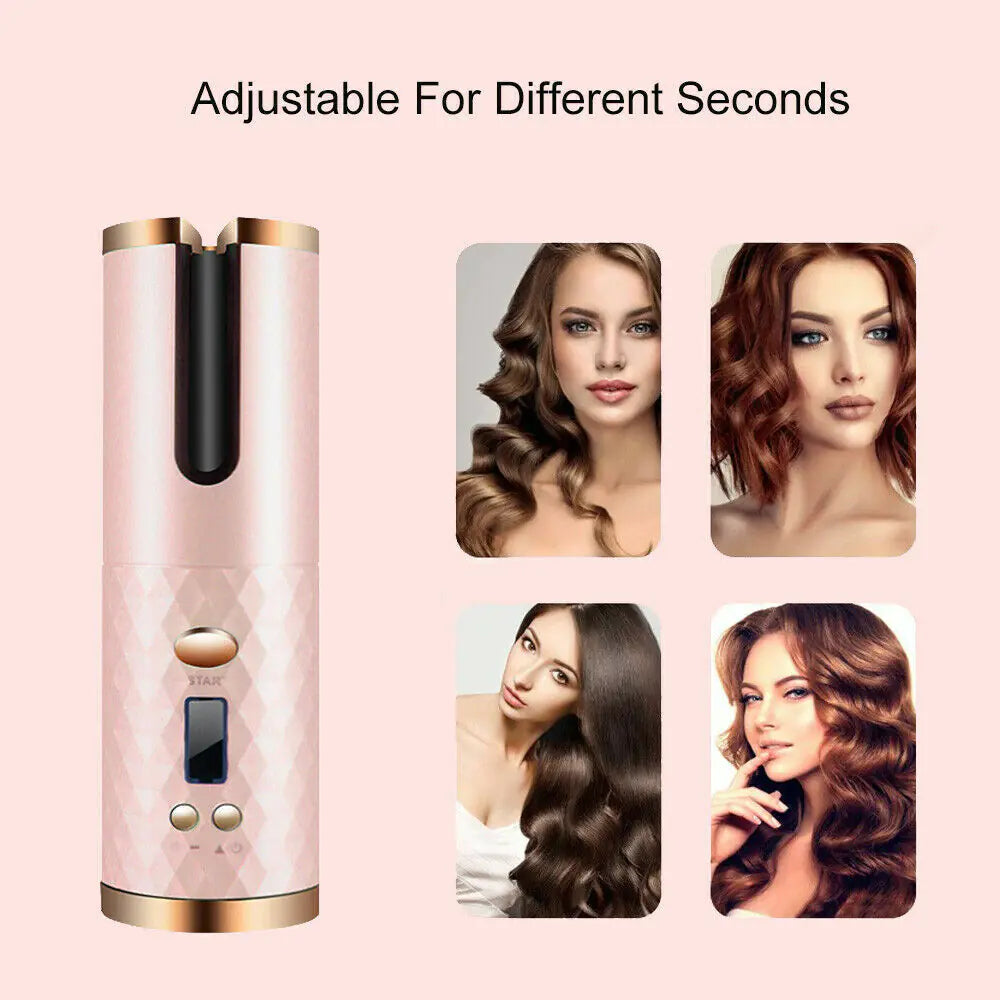 Cordless Auto-Rotating Curling Iron – LCD Display, Adjustable Heat (302–392°F), Ceramic Curling Wand for Effortless Waves &amp; Curls – Portable, Travel-Friendly Hair Curler
