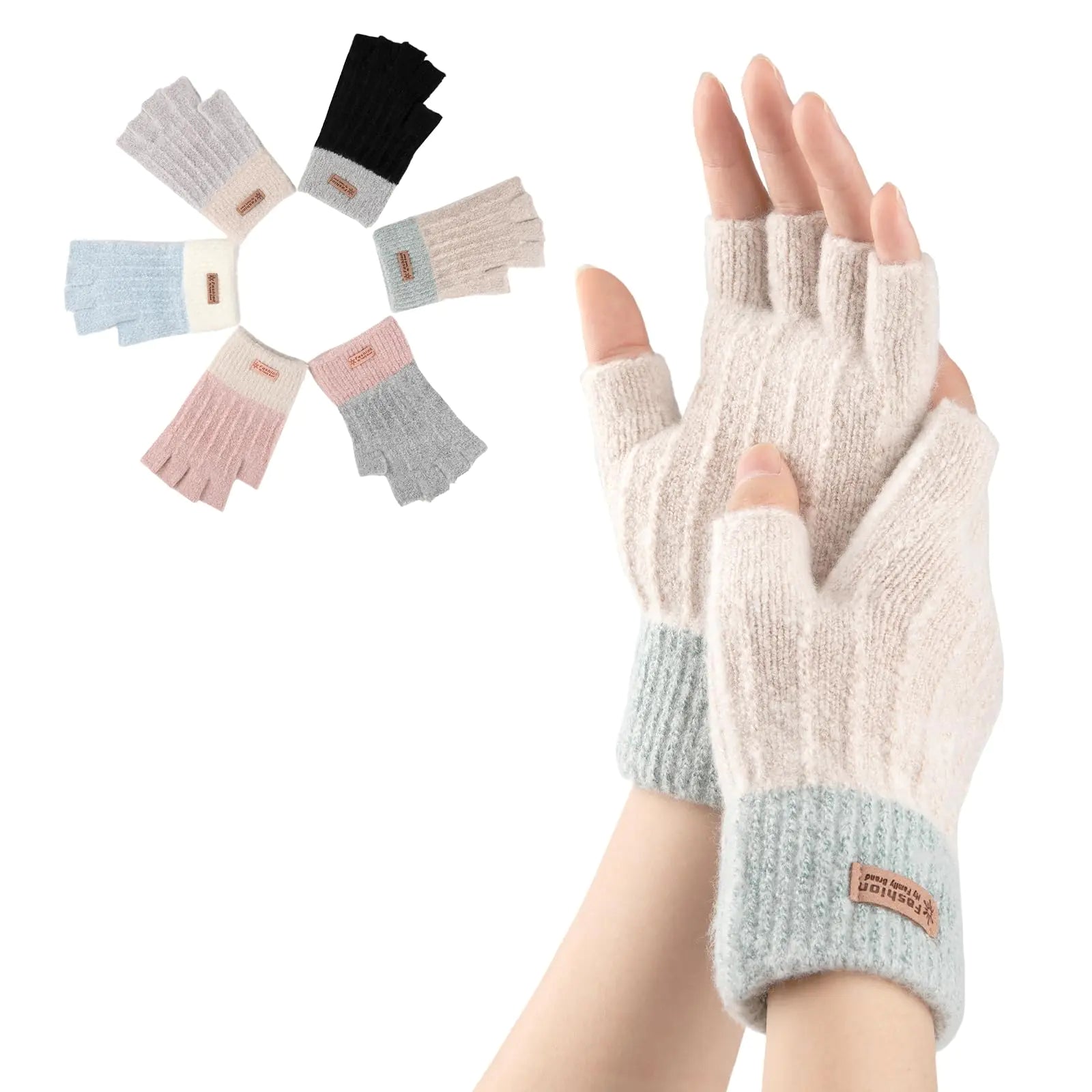 Bodvera Fingerless Gloves for Women Winter Half Finger Gloves Knitted Fingerless Mittens for Typing Driving