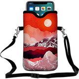 Braytow Neoprene Cell Phone Pouch 7.5 X 4.3 in Cloth Mobile Protection Case Bag with Crossbody Strap Neck Lanyard Cell Phone Case Abstract Mountain Landscape Moon