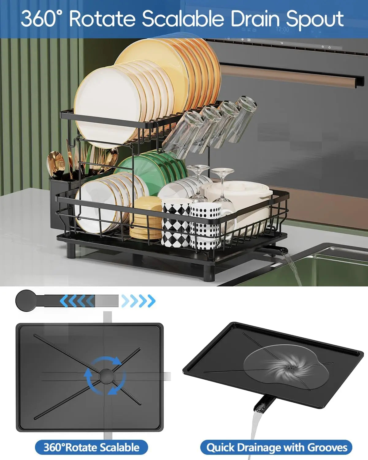 2 Tier Dish Drying Rack with Drainboard