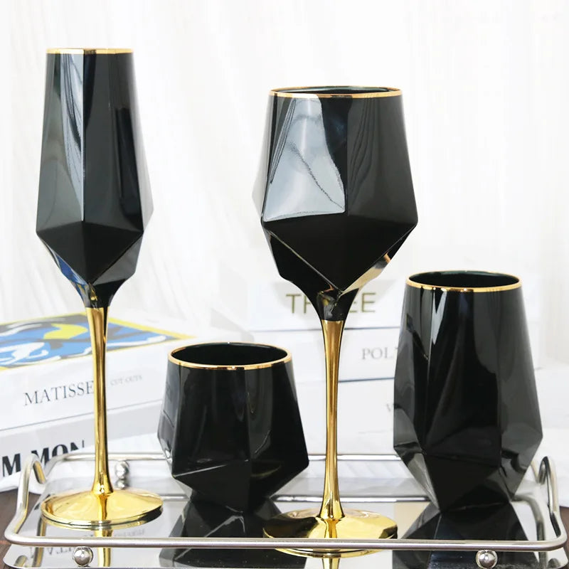 Black Gold-Lined Wine Goblet