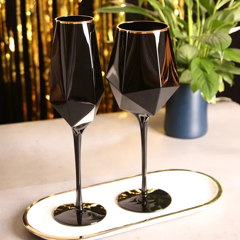 Black Gold-Lined Wine Goblet