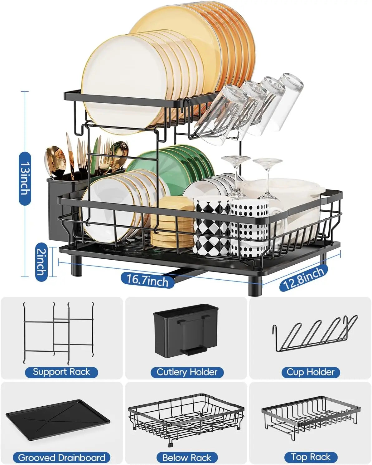 2 Tier Dish Drying Rack with Drainboard