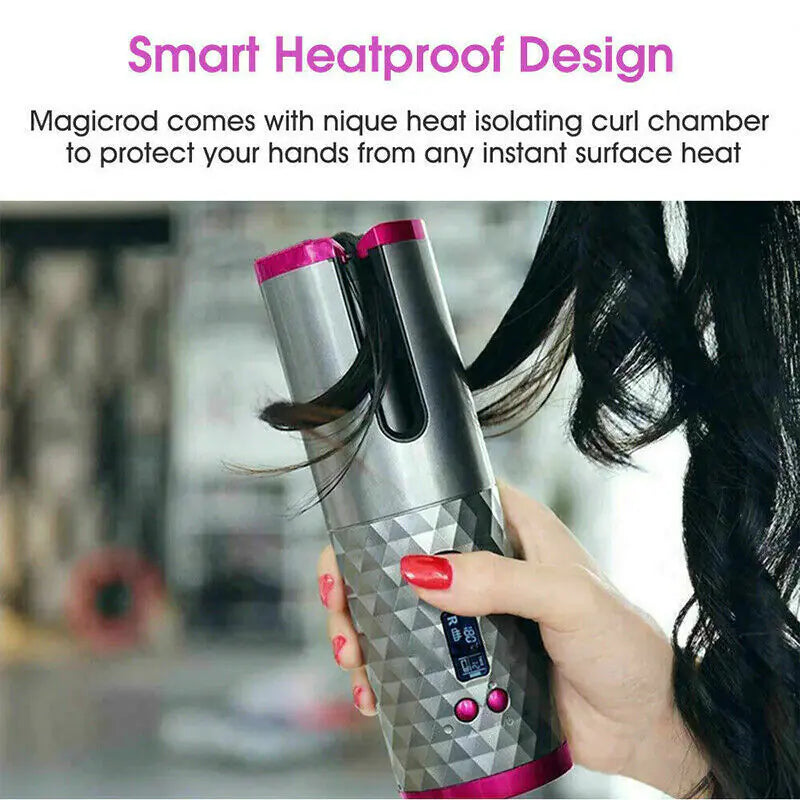 Cordless Auto-Rotating Curling Iron – LCD Display, Adjustable Heat (302–392°F), Ceramic Curling Wand for Effortless Waves &amp; Curls – Portable, Travel-Friendly Hair Curler