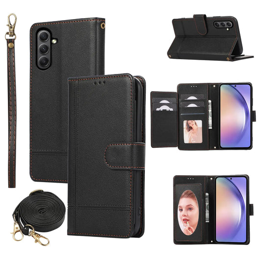 Black PU leather flip wallet case designed for Samsung Galaxy A15 (5G, 4G, and 15A models