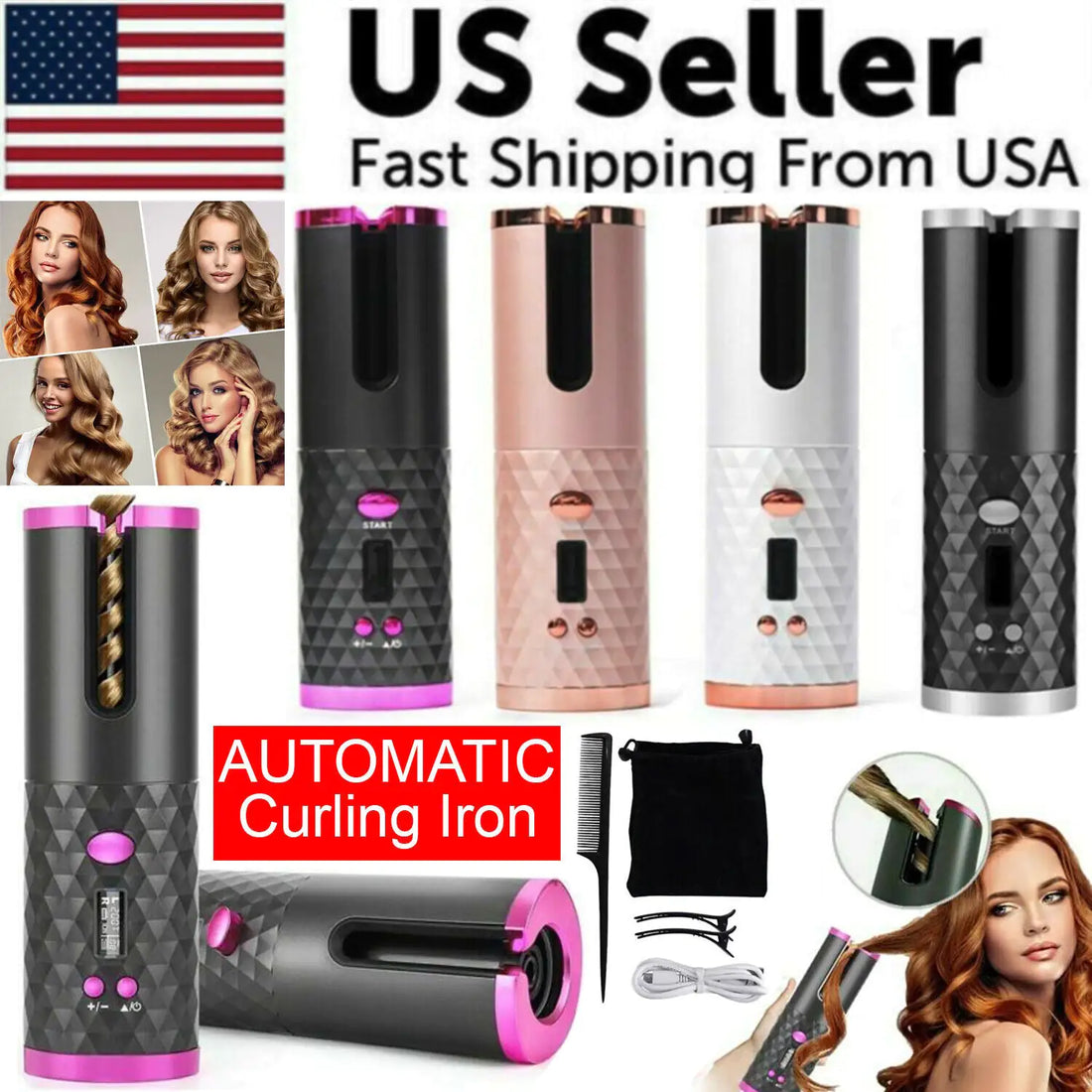 Cordless Auto-Rotating Curling Iron – LCD Display, Adjustable Heat (302–392°F), Ceramic Curling Wand for Effortless Waves &amp; Curls – Portable, Travel-Friendly Hair Curler
