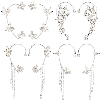 Blended Fusions 4 Pairs Butterfly Ear Cuffs Earrings Glitter Rhinestone Butterfly Earrings
