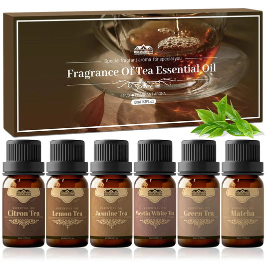 6 Pack White Tea Essential Oils: Jasmine Tea, Citron Tea, Lemon Tea