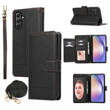 Black PU leather flip wallet case designed for Samsung Galaxy A15