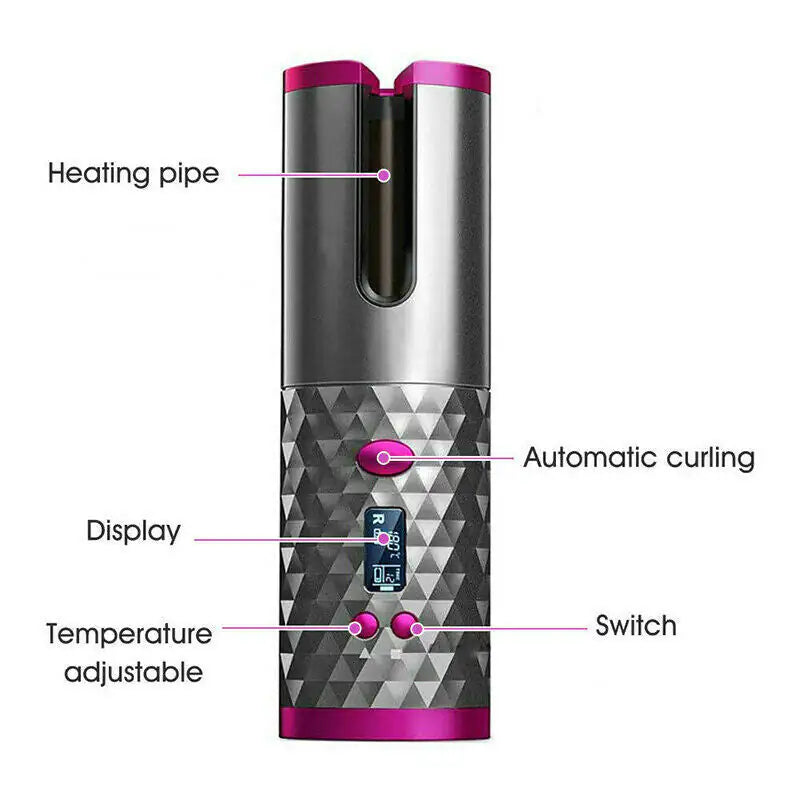 Cordless Auto-Rotating Curling Iron – LCD Display, Adjustable Heat (302–392°F), Ceramic Curling Wand for Effortless Waves &amp; Curls – Portable, Travel-Friendly Hair Curler