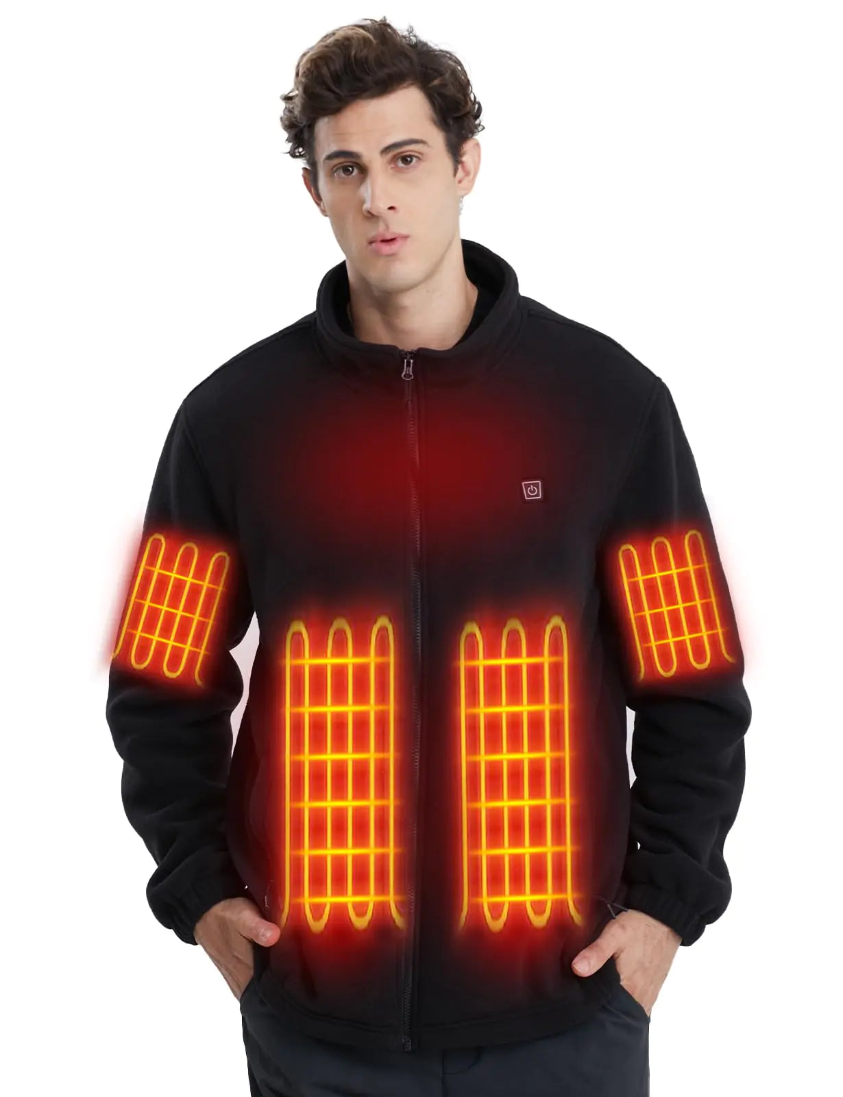 Mens Heated Fleece Jacket with Hoodie &amp; Battery Pack