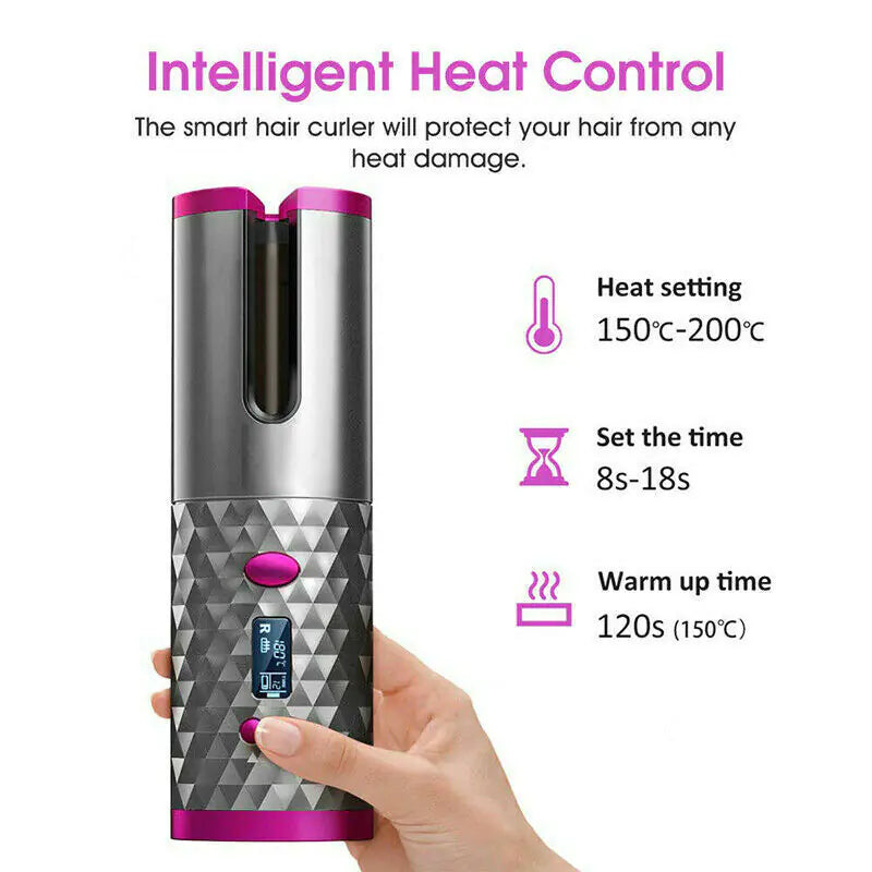 Cordless Auto-Rotating Curling Iron – LCD Display, Adjustable Heat (302–392°F), Ceramic Curling Wand for Effortless Waves &amp; Curls – Portable, Travel-Friendly Hair Curler