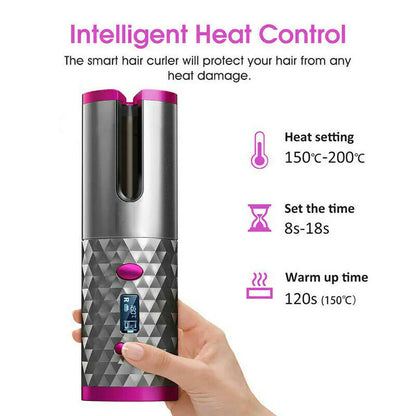 Cordless Auto-Rotating Curling Iron – LCD Display, Adjustable Heat (302–392°F), Ceramic Curling Wand for Effortless Waves &amp; Curls – Portable, Travel-Friendly Hair Curler