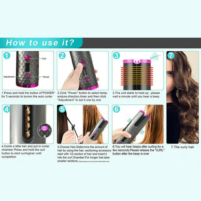 Cordless Auto-Rotating Curling Iron – LCD Display, Adjustable Heat (302–392°F), Ceramic Curling Wand for Effortless Waves &amp; Curls – Portable, Travel-Friendly Hair Curler