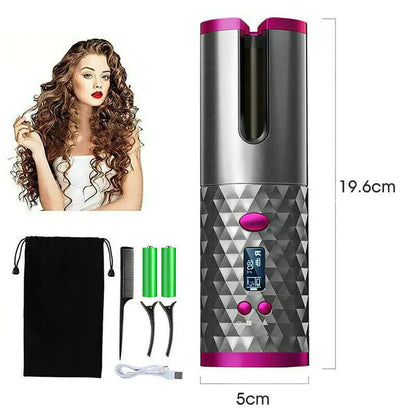Cordless Auto-Rotating Curling Iron – LCD Display, Adjustable Heat (302–392°F), Ceramic Curling Wand for Effortless Waves &amp; Curls – Portable, Travel-Friendly Hair Curler