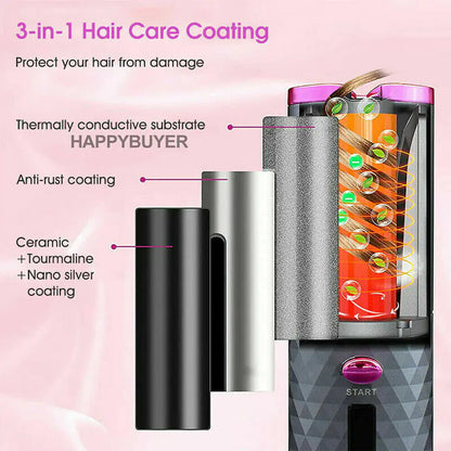 Cordless Auto-Rotating Curling Iron – LCD Display, Adjustable Heat (302–392°F), Ceramic Curling Wand for Effortless Waves &amp; Curls – Portable, Travel-Friendly Hair Curler
